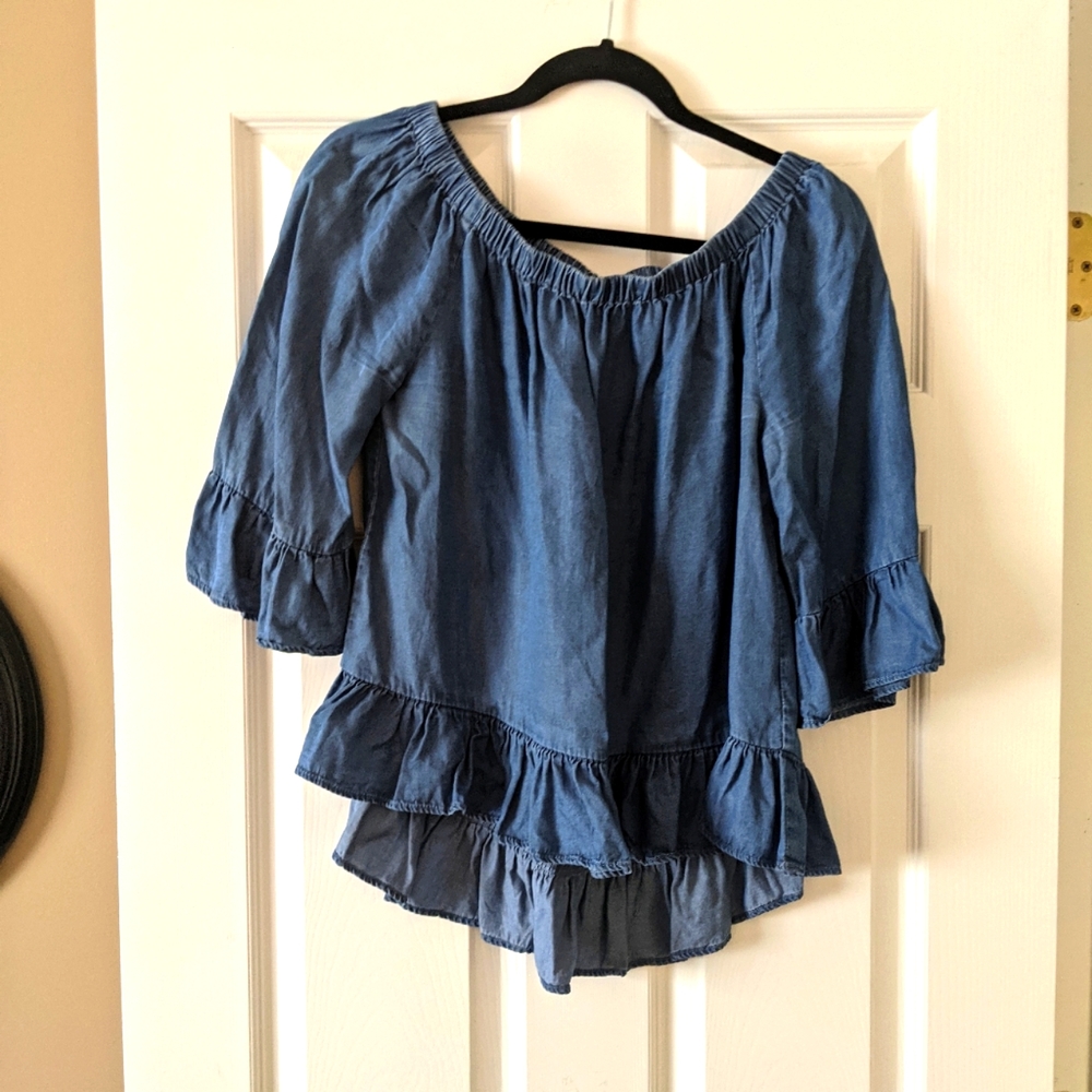 Super Cute Blue Peplum Top with flared sleeves